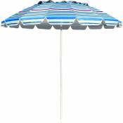 Costway - Parasol de Plage Inclinable 2,45 m Protection upf 50+ Baleines en Fibre de Verre avec Sac Pied Amovible Bleu
