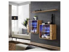 Ensemble meubles de salon switch sbiii design, coloris chêne wotan et porte vitrée avec système led intégré.