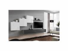 Ensemble mural - switch x - 3 vitrines carrées - 2 bancs tv - 1 étagère - blanc et graphite - modèle 1