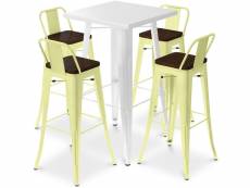 Ensemble table blanche et 4 tabourets de bar design industriel - bistrot stylix jaune pâle