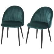 HOMCOM Lot de 2 chaise de salle à manger chaise scandinave velours 100% polyester métal dim. 52l x 54P x 79H cm vert noir Aosom France