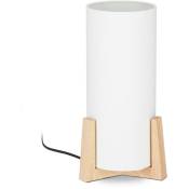 Lampe de table socle bois lampe de chevet abat-jour blanc tissu design vintage, HxD: 33 x 15 cm, blanc/nature - Relaxdays
