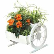 Melko - Jardinière en bois avec roues de chariot 44 x 42 x 40 cm - beau pot de plantes décoratif avec de grandes roues de chariot, bois d'épicéa,