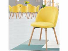 Miadomodo® chaise de salle à manger en velours - lot de 8, pieds en bois hêtre, style moderne, jaune - chaise scandinave pour salon, chambre, cuisine,