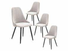 Micat - lot de 4 chaises tissu gris clair 3 lignes surpiquées pieds métal noir