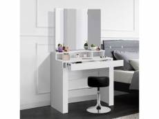 Ml-design coiffeuse table de maquillage blanc, 89,5x155x43,5 cm, miroir pliable et tabouret noir, tiroir et 3 compartiments de rangement, en bois mdf,