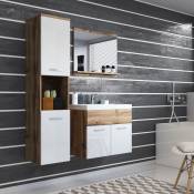 Mobilier Deco - lester - Ensemble meubles salle de bain suspendu - Bois et blanc lester - Bois