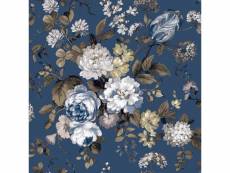 Noordwand papier peint blooming garden 6 big flowers bleu et marron