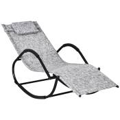 Outsunny Chaise Longue à Bascule Rocking Chair avec Repose-Pied Appuie-Tête Structure en Métal Anticorrosion Design Ergonomique Gris