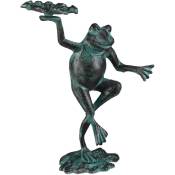 Relaxdays - Statue de jardin Grenouille dansante sur un pied fonte fer sculpture figurine de jardin taille m déco, vert