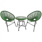 Salon de jardin 2 fauteuils oeuf + table basse vert acapulco - green