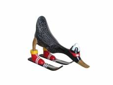 Sculpture canard noir skieur en bois de teck l29 cm - duck shuss 75087744