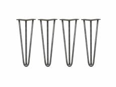Skiski legs - 4 pieds de table en épingle à cheveux 35,5cm 3 tiges en acier couleur naturelle épaisseur 12mm 24204