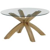 Table basse en bois de chêne massif et verre - diamètre