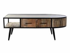 Table basse en bois de manguier et métal coloris marron / doré - longueur 130 x profondeur 70 x hauteur 46 cm