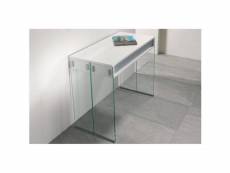 Table console extensible stef chêne blanc piétement en verre largeur 90 cm 20100860622