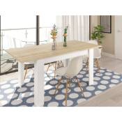 Table extensible 140x90 cm chêne clair et blanc mat
