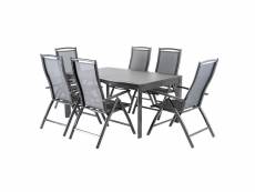 Table extensible 160-220 et 6 chaises inclinables anthracite et verretaupe S81430641