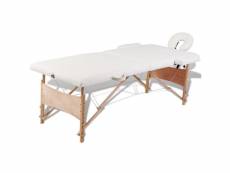 Table pliable de massage blanc 2 zones avec cadre en bois crème helloshop26 02_0001874