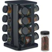 Tourniquet à épices avec 16 pots en verre, rotatif 360°, acier inoxydable, hlp : env. 27,5 x 20 x 20 cm, noir - Relaxdays