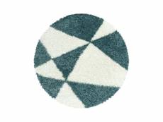 Triangle - tapis rond à poils longs et motifs géométrique - bleu et blanc 120 x 120 cm TANGO1201203101BLUE