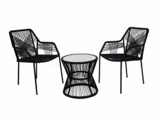 Zambra - salon bas de jardin 2 places + table mosaïque - en corde et métal - noir - bestmobilier - noir