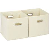 2x boîtes de rangement, sans couvercle, avec poignée, pliable, panier en tissu carré, 30 cm, beige