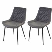 2x chaises de salle à manger bureau cuisine en similicuir gris foncé style chic motif losange - gris