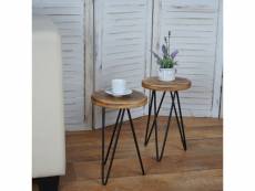2x table d'appoint hwc-a80, table de nuit, design industriel, bois véritable, ø35cm