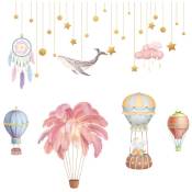 Autocollants Muraux de Ballon à Air Plume Nordique pour Salon Enfants Chambres DéCoration Murale Amovible Capteur de RêVes Bricolage Stickers Muraux