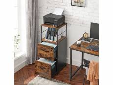 Caisson de bureau 2 tiroirs, placard de rangement, cadre en acier, format a4, support pour imprimante, pieds réglables, style industriel, marron rusti