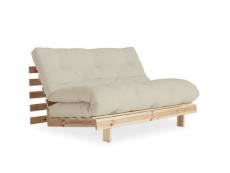 Canapé convertible futon roots pin naturel tissu beige couchage 160*200 cm 20100998023