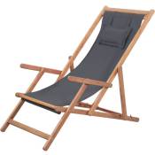 Chaise pliable de plage Tissu et cadre en bois Gris