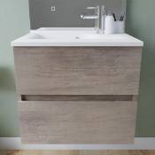 Cuisibane - Meuble salle de bain suspendu tout inox 60 cm rosinox- Bois- Plan vasque en Résine - Chêne