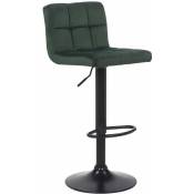 Décoshop26 - Tabouret de bar en velours vert avec pieds en métal noir assise rembourée repose-pieds pivotant