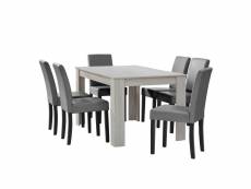 [en.casa] table à manger chêne blanc avec 6 chaises gris brilliant cuir-synthétique rembourré140x90