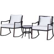 Ensemble de jardin 3 pièces style cosy 2 fauteuils à bascule avec coussins assise dossier + table basse résine tressée brun crème - Outsunny
