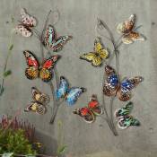Etc-shop - Décoration murale papillons décoration de jardin mur métal papillons décoration extérieur, coloré, LxHxP 38x72x3 cm, lot de 2