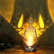 Etc-shop - Lampe solaire Bouddha figure Lampe d'extérieur Solar Buddha Lampe solaire extérieur, jeu de lumière, métal argenté, 1x led blanc chaud, h