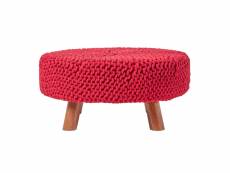 Homescapes tabouret tricot pieds en bois 62 x 62 x 30 cm rouge SF1592