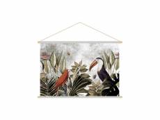 Kakemono tableau en toile suspendue jungle et oiseaux tropicaux l90 x h60 cm passaro