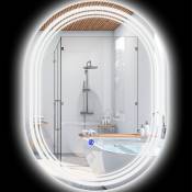 kleankin Miroir de salle de bain ovale lumineux LED 3 couleurs luminosité réglable interrupteur tactile, anti-buée, 70 x 50 cm
