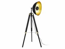 Lampadaire lampe à pied trépied métal bois noir cuivre 1 x e27 148 cm helloshop26 03_0002449