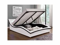 Lit camden - structure de lit en pu blanc avec coffre et led intégrées - 160x200 cm