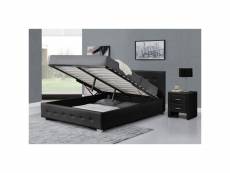 Lit newington - structure de lit capitonnée noir avec coffre de rangement intégré - 160x200 cm