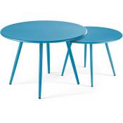Lot de 2 tables basses de jardin en acier bleu pacific - Palavas - Bleu Pacific