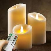 Lot De 3 Bougies led Flamme Vacillante blanc chaud avec Télécommande, jeu de 3 bougies objets de décoration (10cm, 12.5cm, 15cm)
