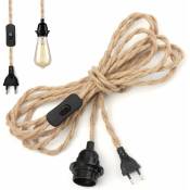 Lustre Corde de Chanvre Câble 4.5m, Douille E27 Interrupteur Fil Cable , Pour DIY Lampe Suspension Lumière Pendante Industrielle Lustre Douille Fil