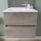 Meuble salle de bain suspendu tout inox 60 cm rosinox- Bois- Plan vasque en Résine - Chêne