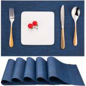 Norcks - Lot de 6 sets de table lavables en vinyle antidérapant et résistants à la chaleur 30 x 45 cm, Vinyle - Bleu Foncé